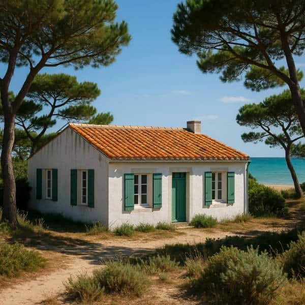 Vue sur une maison en bord de mer sur l'île de Ré